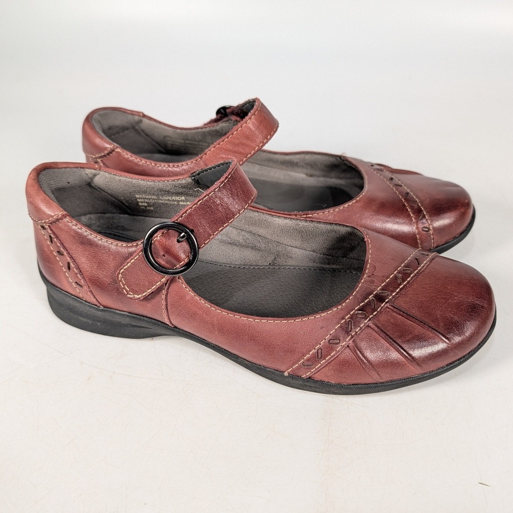 Earth Origins Natural Superior Merlot Leather Mary Jane Flats Shoes Womens 8M